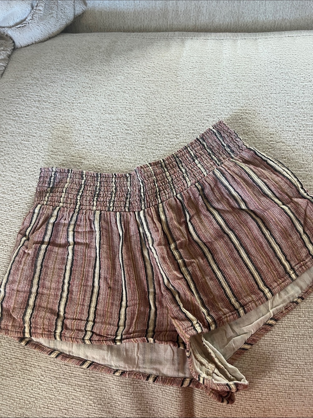 Billabong Striped Smocked-Waist Women's Shorts in Dusty Rose